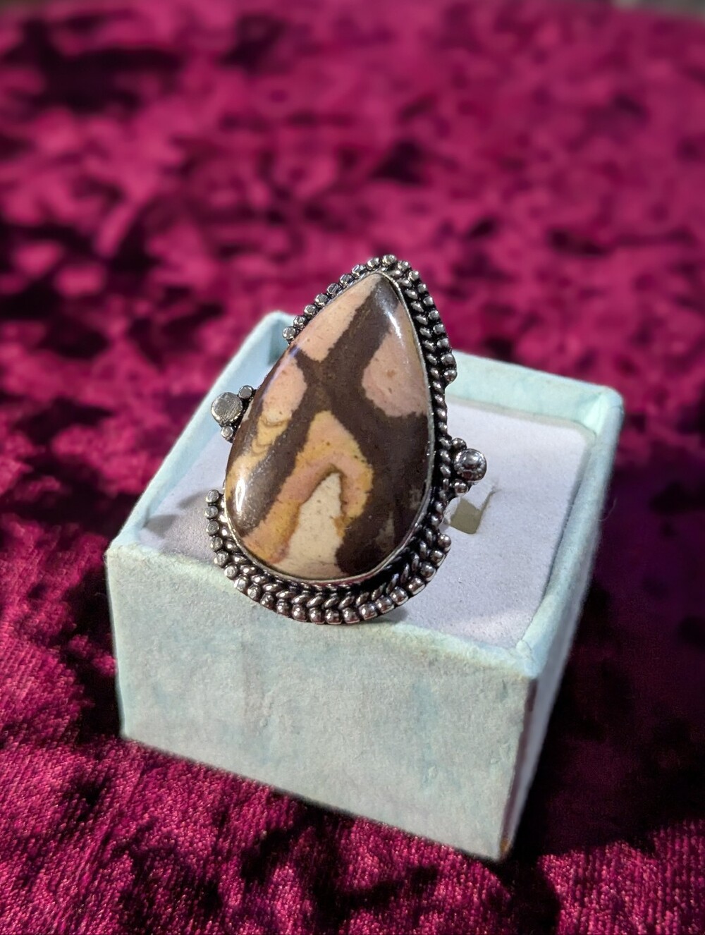 Handcrafted Peanut Jasper Oversized Teardrop Ring  (7)